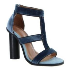Alias Mae Blue Velvet Block Heel Caged Sandals Size 38/7.5 NWOB